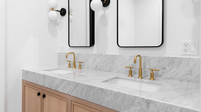 Double vanity with marble countertop