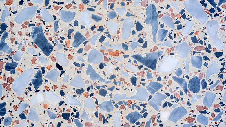 Close up of  terrazzo countertop with larger chips