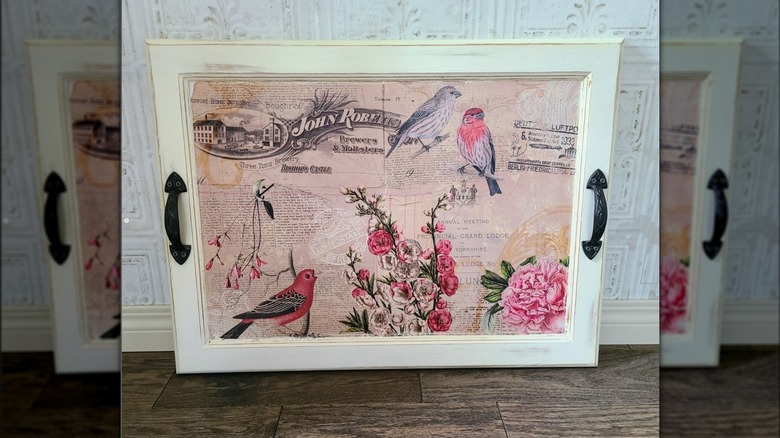 pink and white bird serving tray