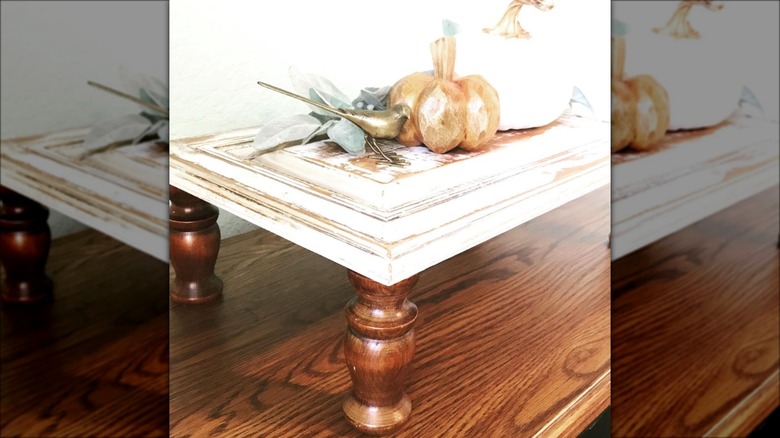 white distressed cabinet stool