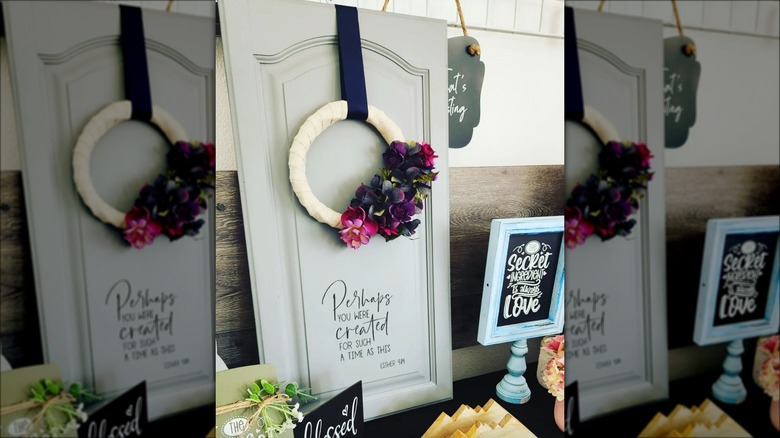 repurposed cabinet door wreath holder