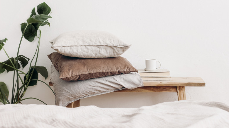 Old cushions on table