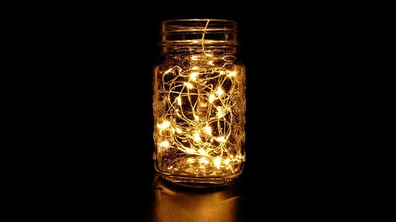 mason jar lantern with fairy lights