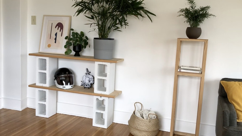 Cinder block bookshelf