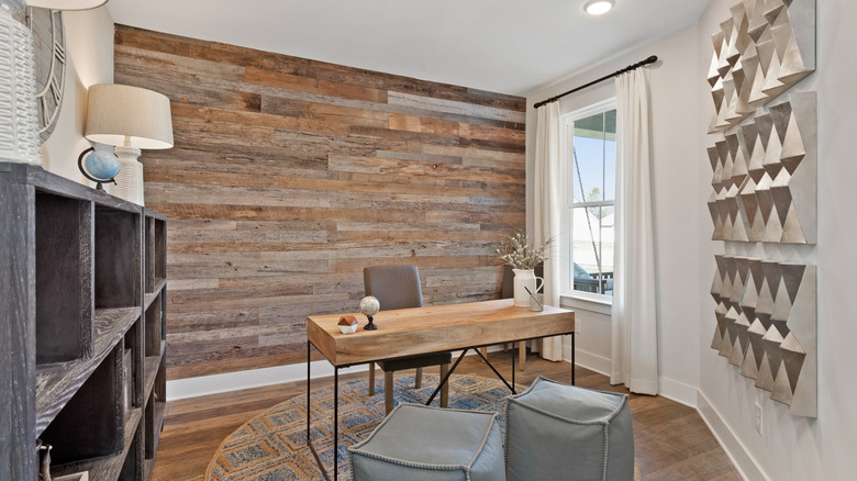 Wood accent wall in office