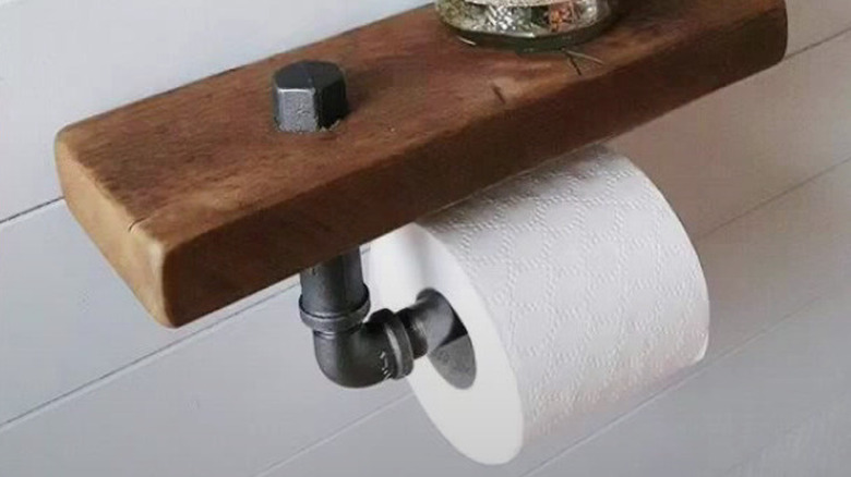 toilet roll holder wooden shelf 