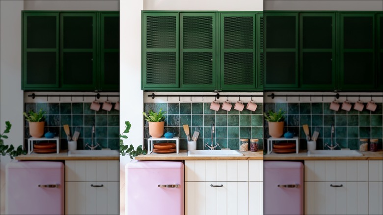 Green and pink kitchen