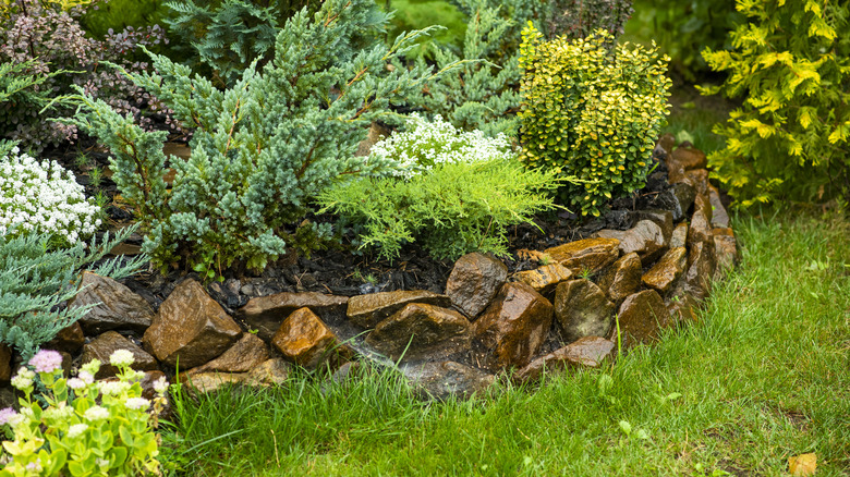 Garden bed edged with stones
