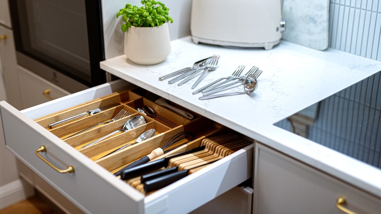 Open kitchen drawer