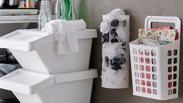 black and white plastic bags in dispenser