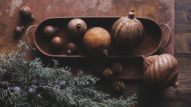 Rusty Christmas ornaments with Cyprus branch