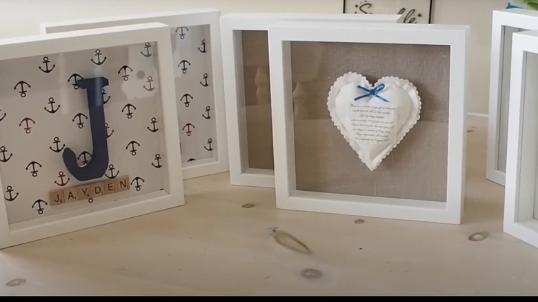 Shadow boxes with letters and keepsake items