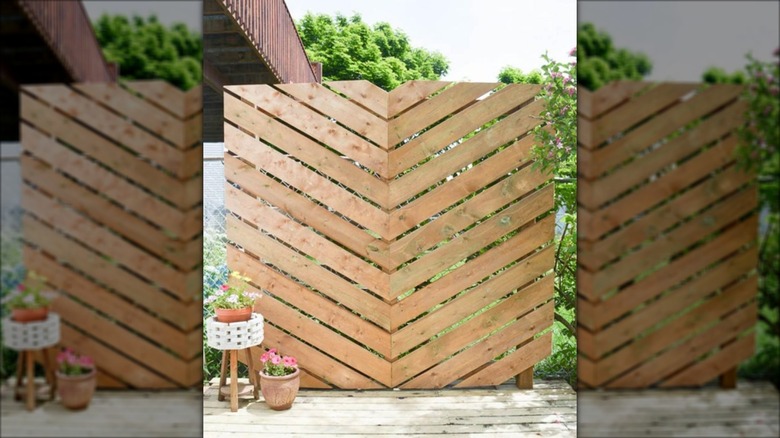 Wood accent wall with herringbone pattern