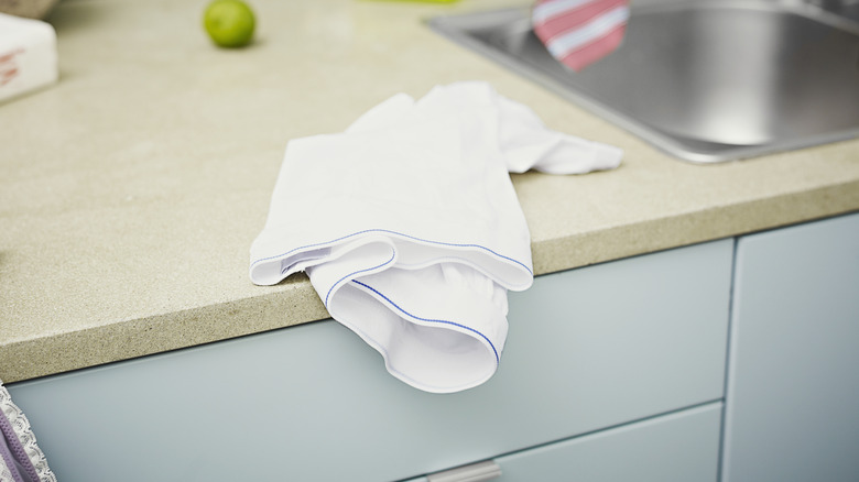 Tea towels on countertop