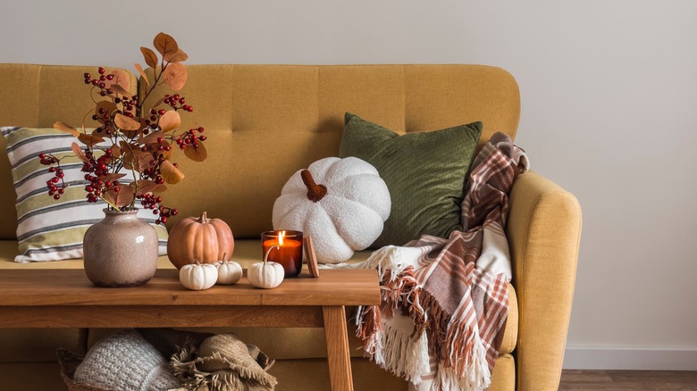 Sofa with fall decor