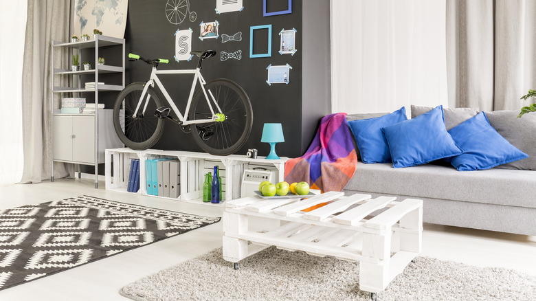 living room with wood pallet table