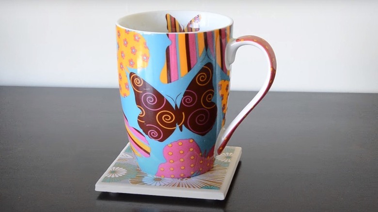 colorful mug on coaster