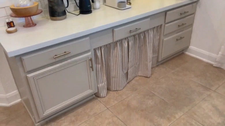 kitchen desk with curtain