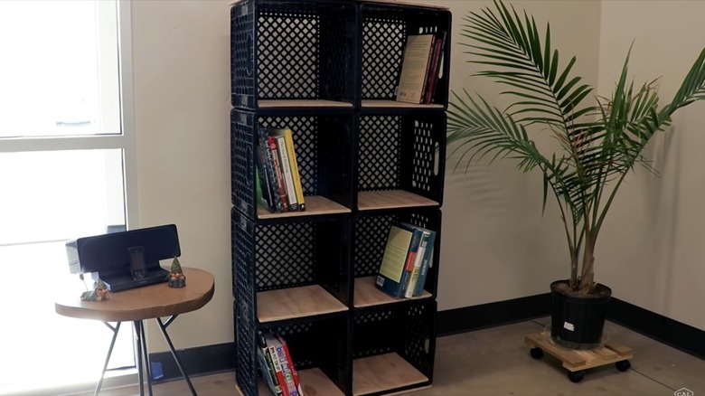 bookcase made from milk crates