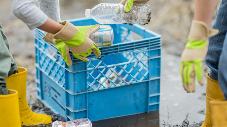 recycling plastic in crate