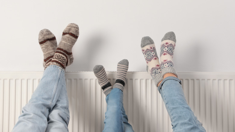 family wearing wool socks