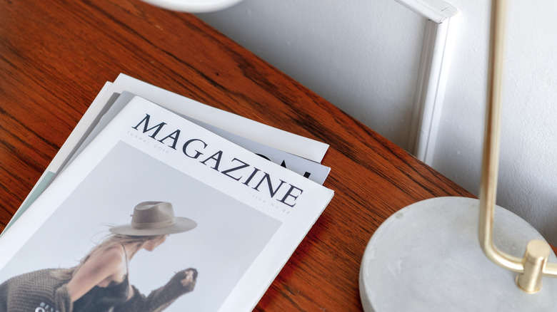 stack of magazines on desk