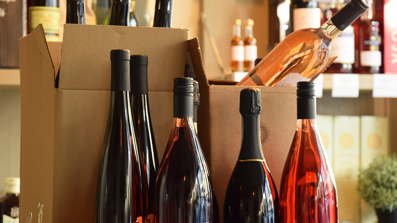 wine bottles in cardboard boxes 