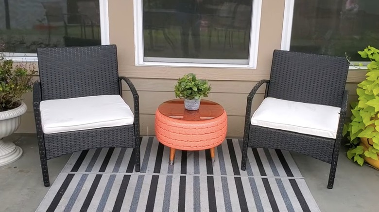 tire table and chairs on patio