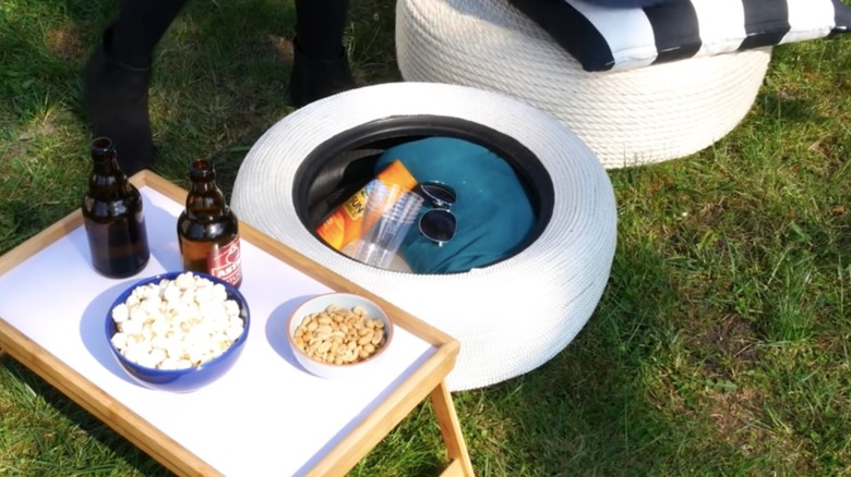 tire ottoman and picnic tray