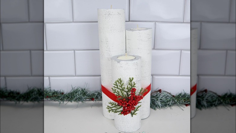 Faux birch candle holders