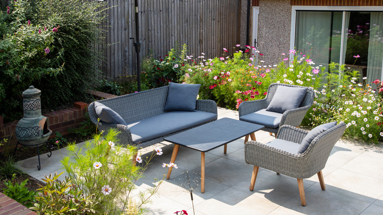 tiled outdoor seating space