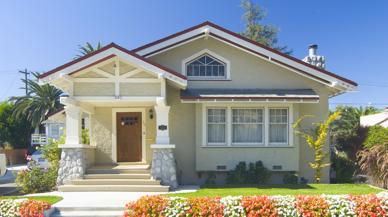 The exterior of a house with many eaves