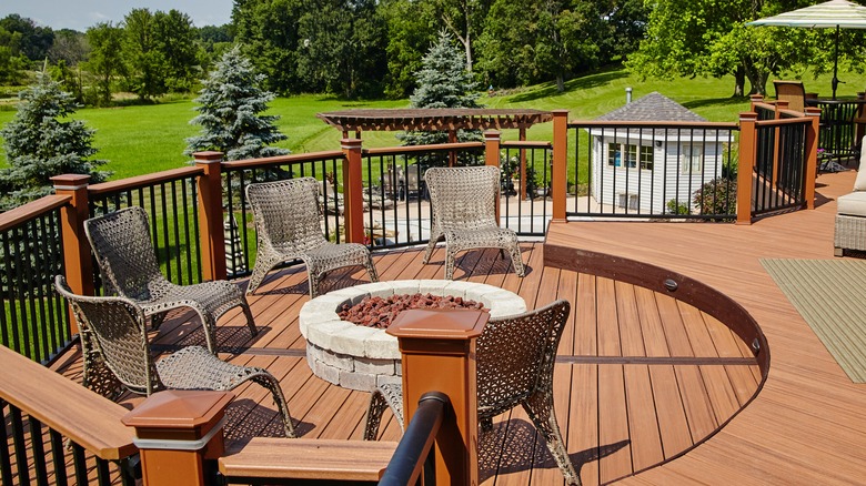 Deck seating and fire pit