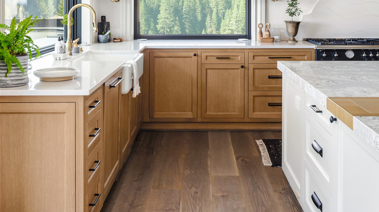 Wood cabinets in kitchen