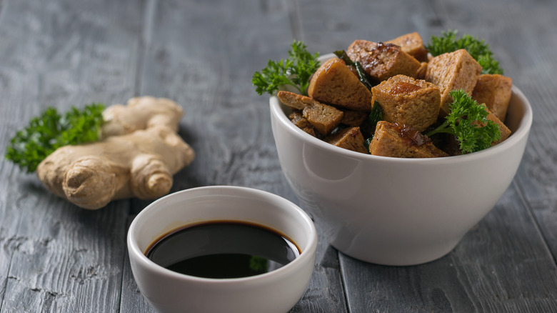 Stir fried tofu with ginger root