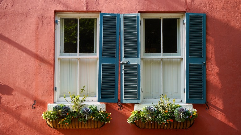 windows with missing blue shutter