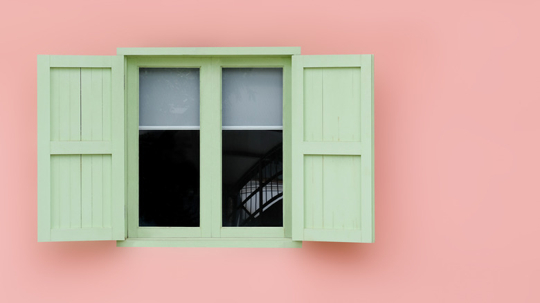 Pink house green shutters