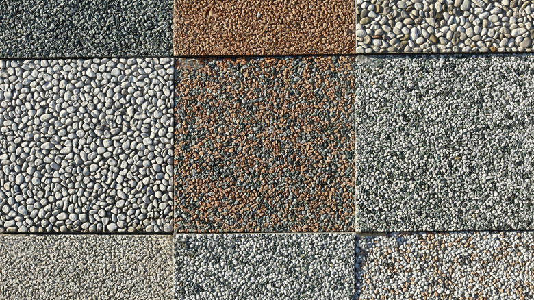 A variety of exposed aggregate pavers