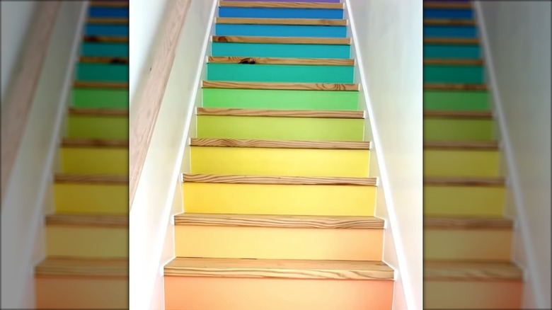 Rainbow-painted staircase in a home