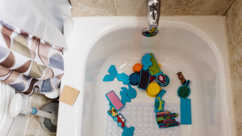 Bath toys in a tub