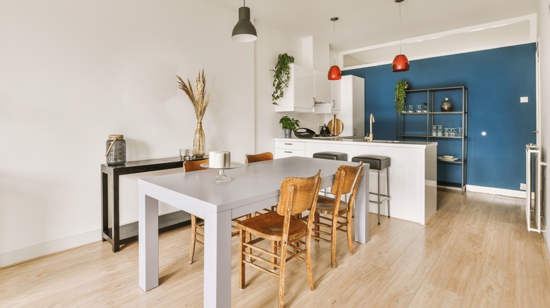 kitchen with bright accent wall