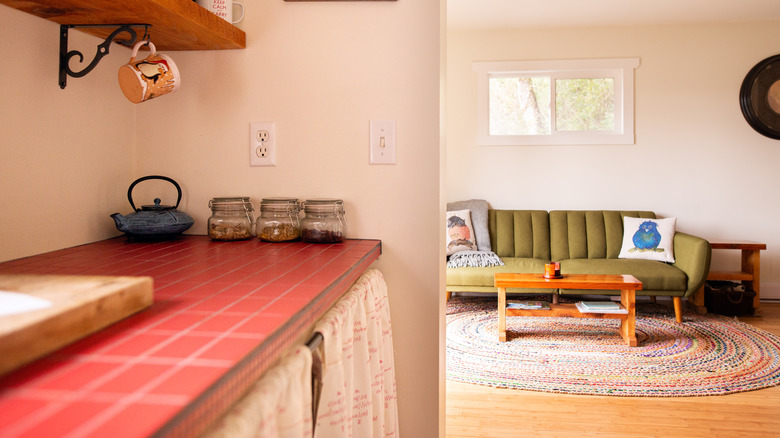 tile countertops on a white kitchen