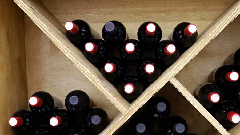 wine rack in bookshelf