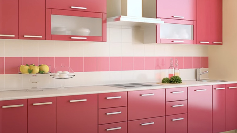 Pink cabinets in kitchen 