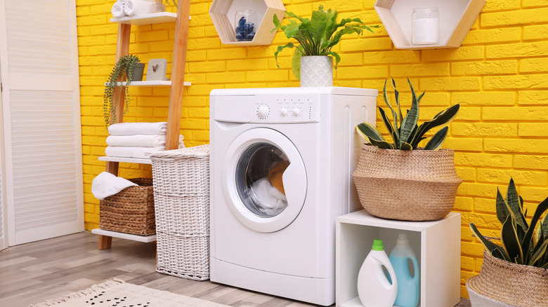 laundry room with yellow walls