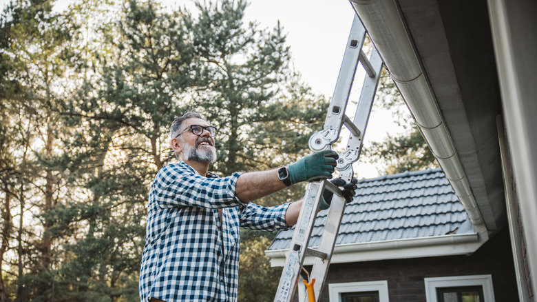 man climbing ladder