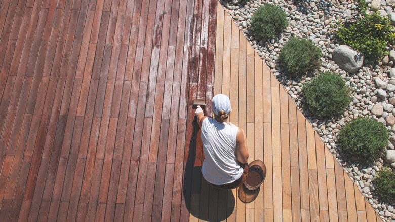 Staining a deck