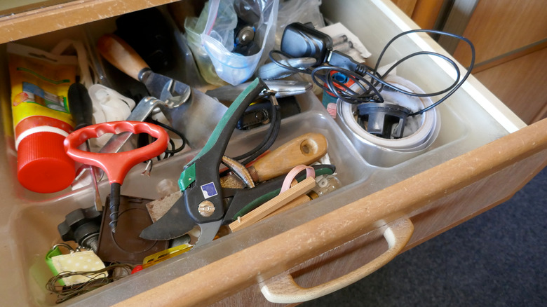 drawer with miscellaneous household items