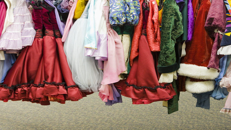 colorful costumes hanging in closet