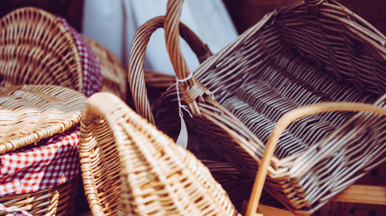 piles of baskets on top of each other